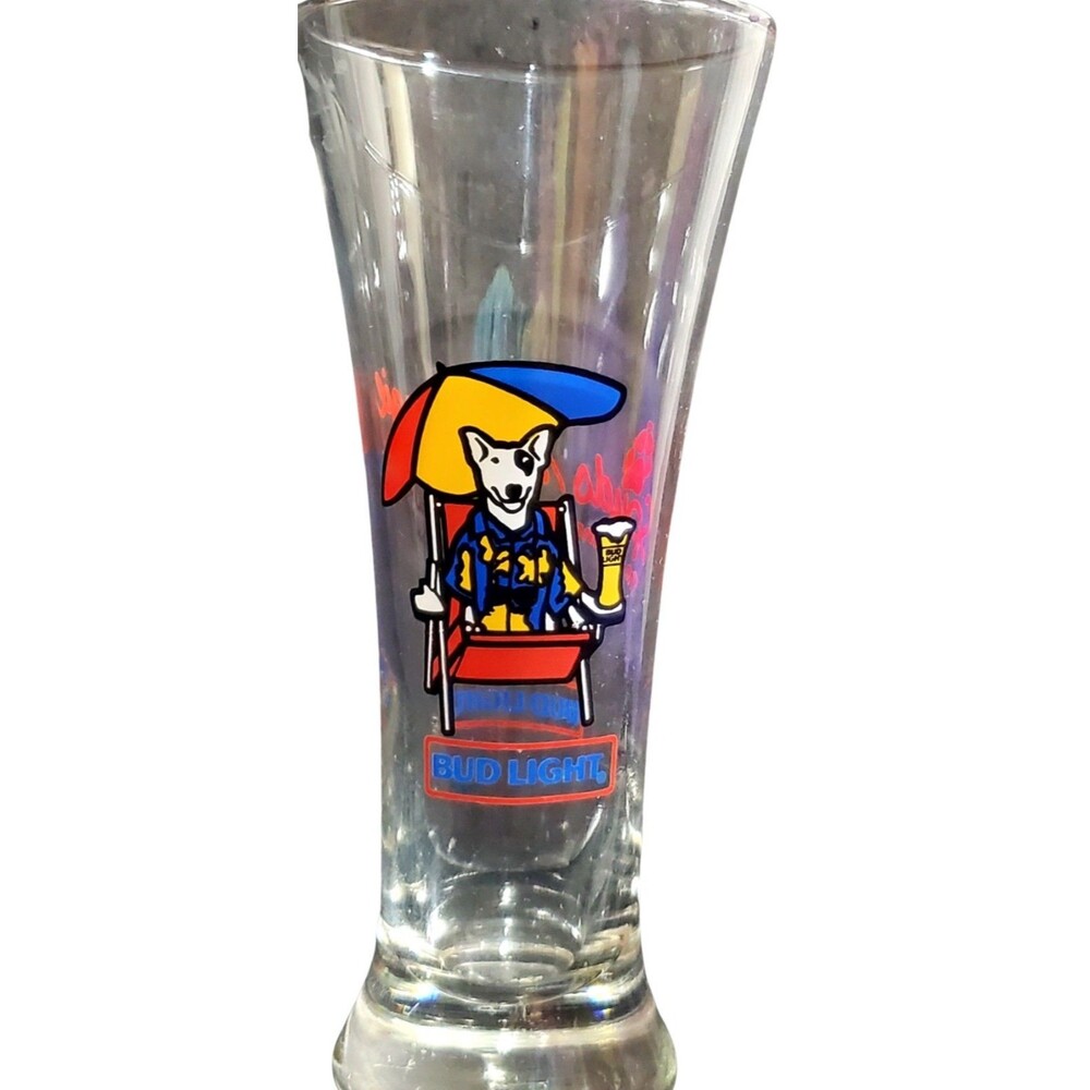 Vintage 1987 Spuds Mackenzie Bud Light Beer Pilsner Glass Barware Collectible
